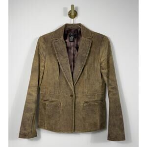 BCBG MaxAzria Blazer Distressed Leather Brown Textured Suit Fitted Sz 4